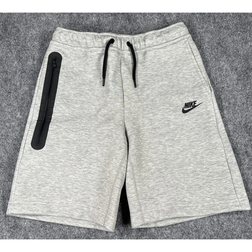 Nike Kids Large Gray Tech Fleece Drawstring Shorts Zip Pocket NWT
